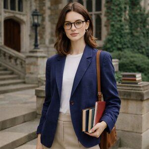 Vintage Bobbie Brooks Blazer Size 10P Navy Linen Blend Academia 80s 90s